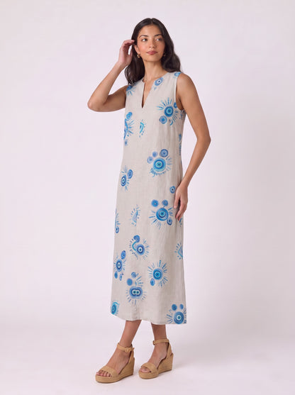 Evil Eye Print Sleeveless Midi Dress