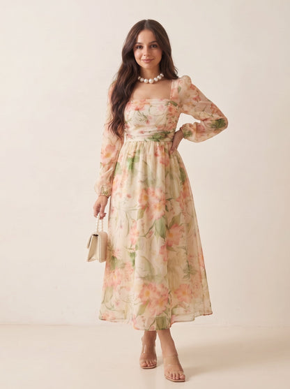 blush watercolor maxi dress
