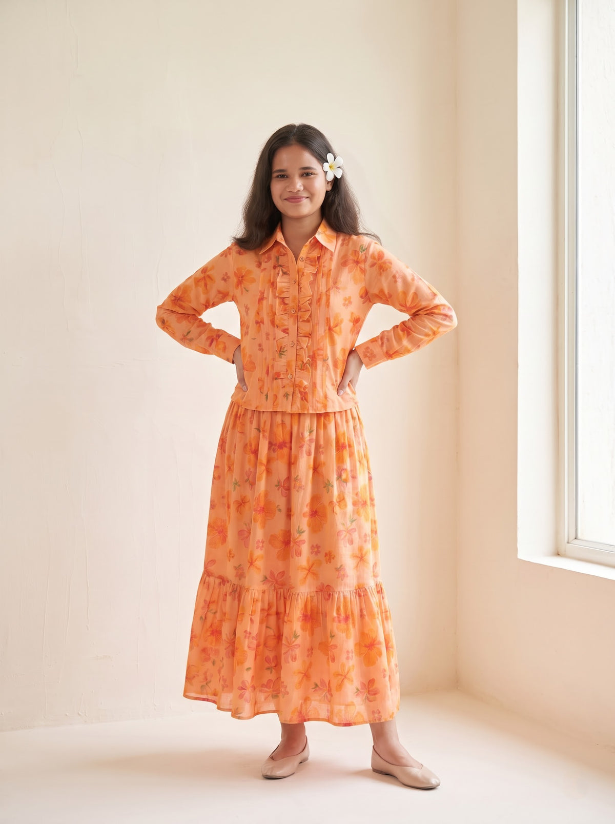 Orange Floral Skirt Set