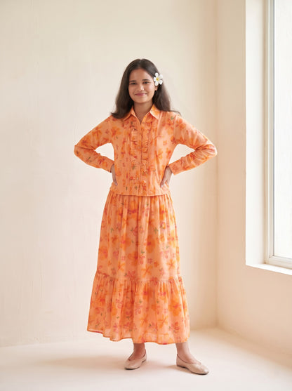 Orange Floral Skirt Set