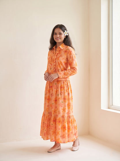 Orange Floral Skirt Set