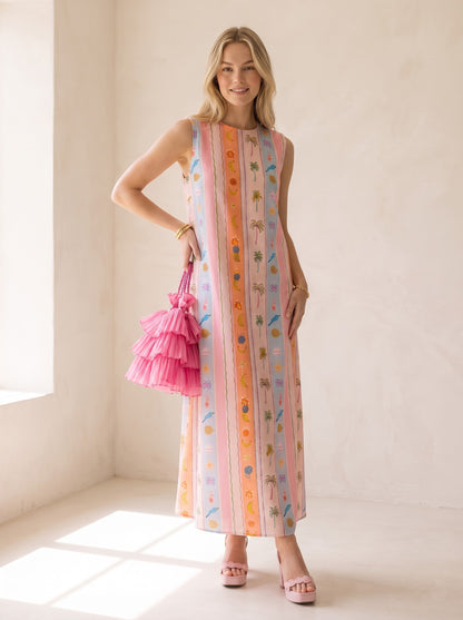 Tropical Stripe Printed Maxi Dress