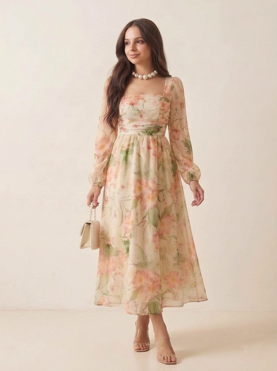 blush watercolor maxi dress