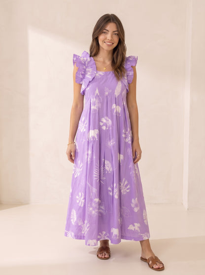 Lavender Tropical Safari Print Maxi Dress