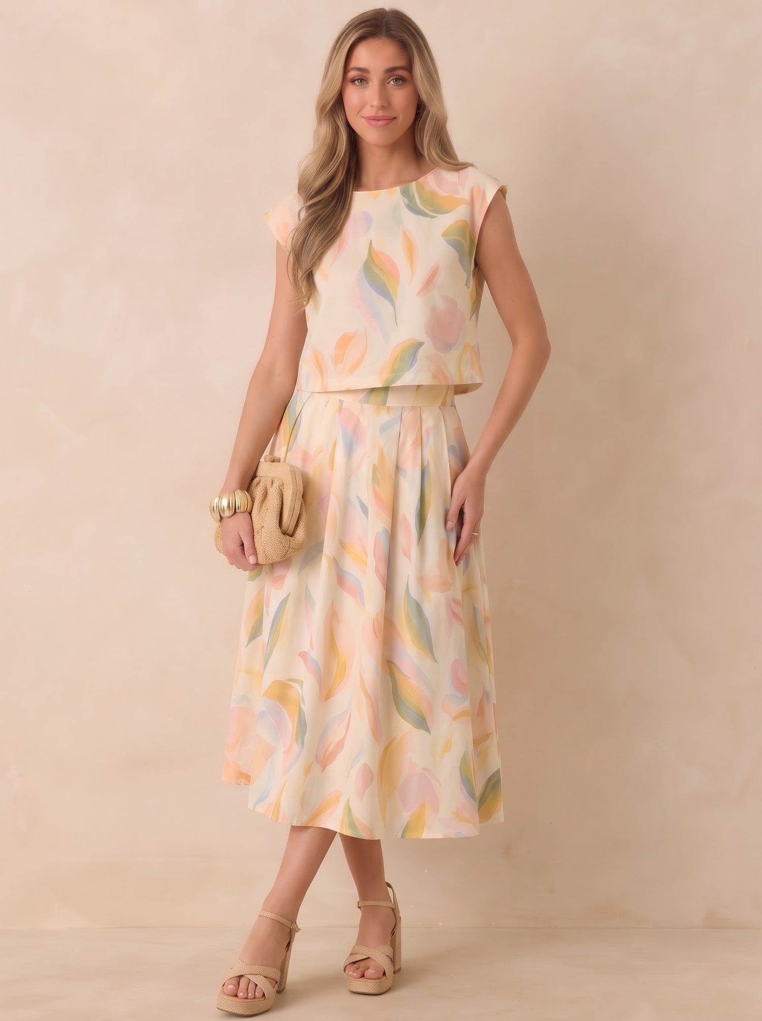 Pastel Abstract Leaf Print Co-ord Set