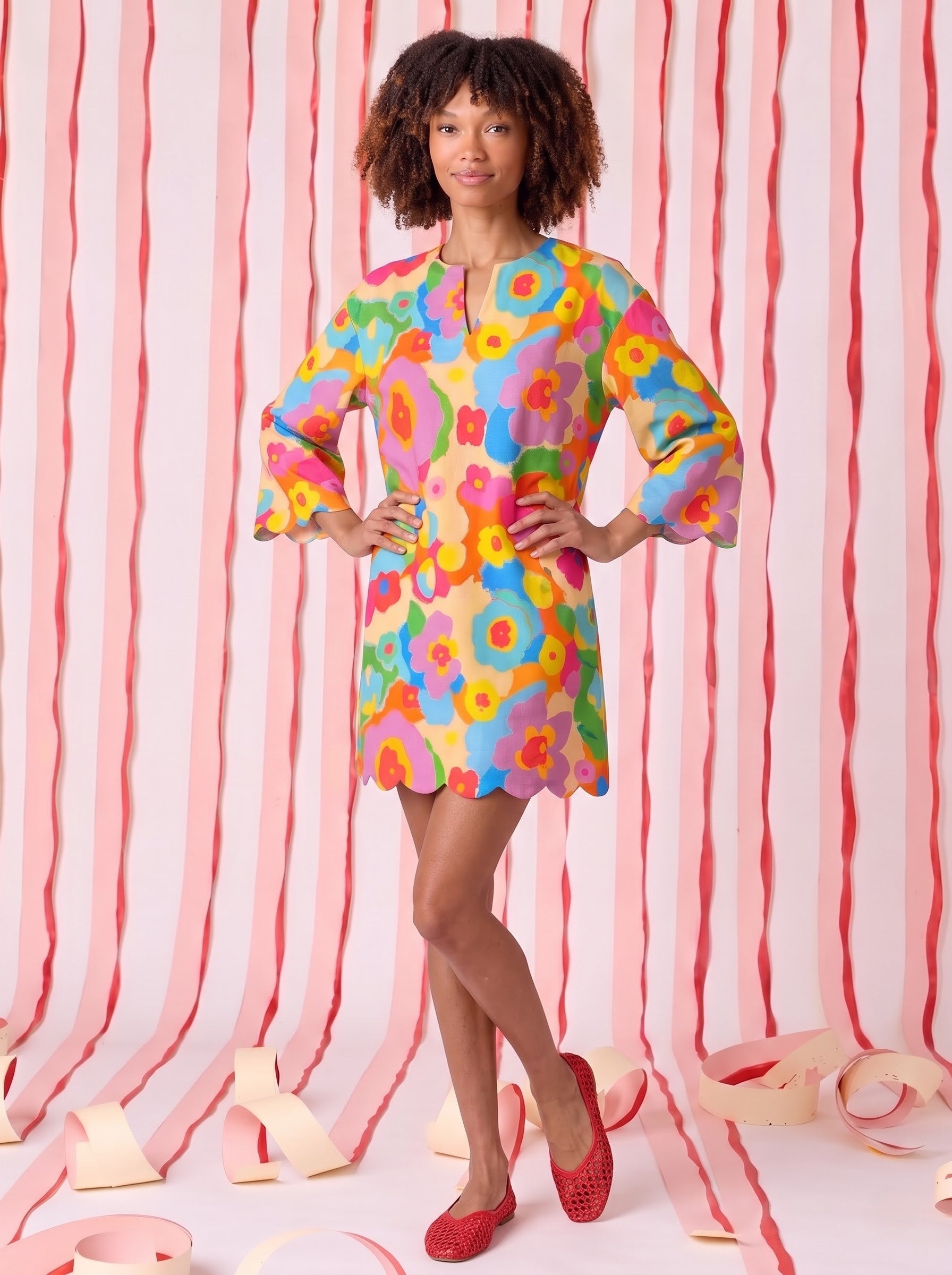 Multicolor Retro Floral Print Mini Dress