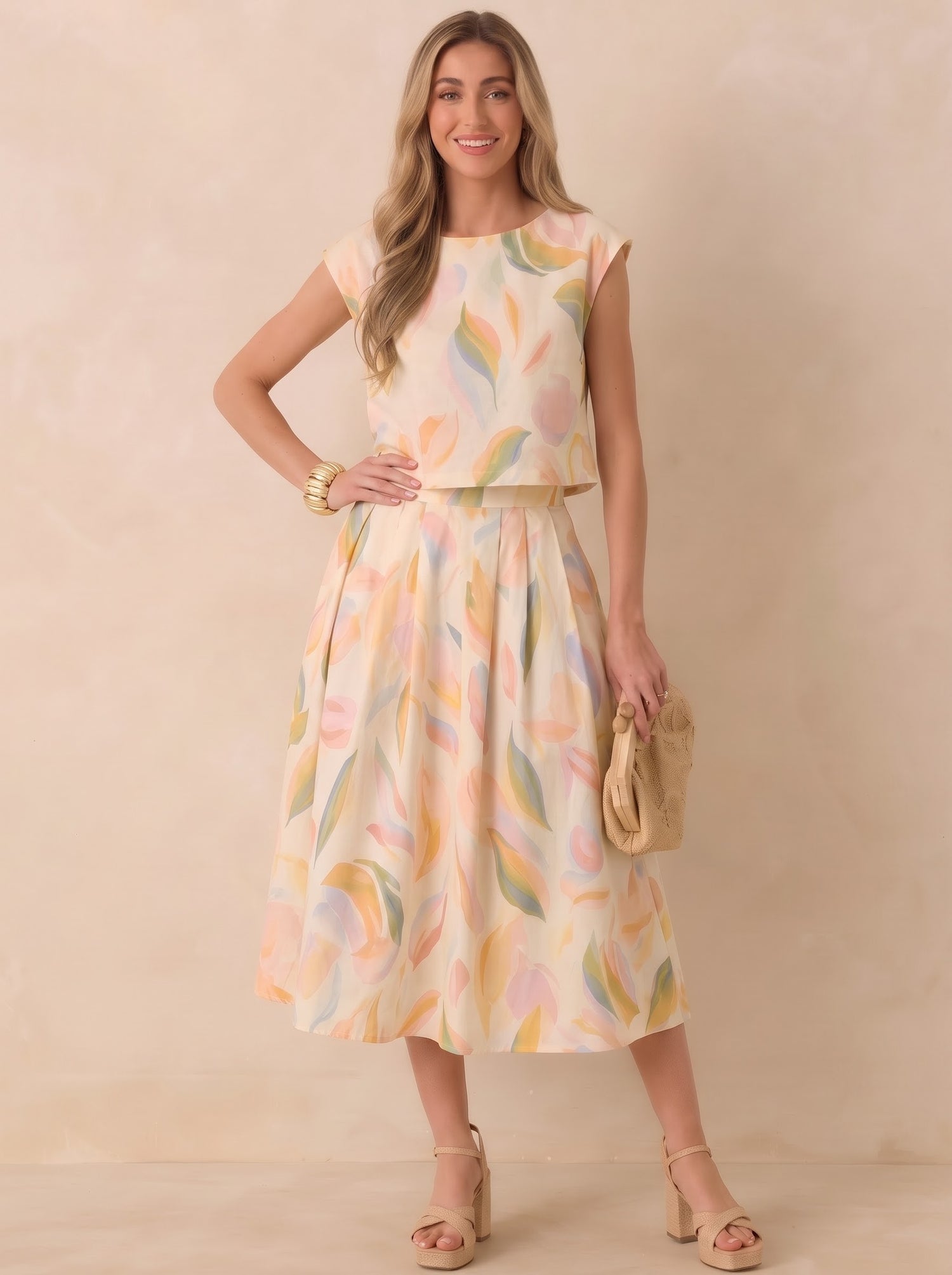 Pastel Abstract Leaf Print Co-ord Set