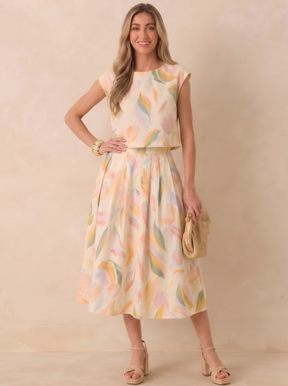 Pastel Abstract Leaf Print Co-ord Set