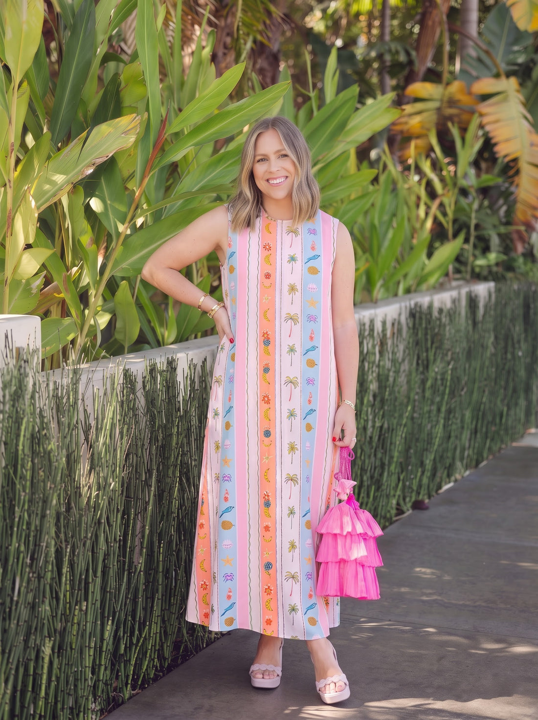 Tropical Stripe Printed Maxi Dress