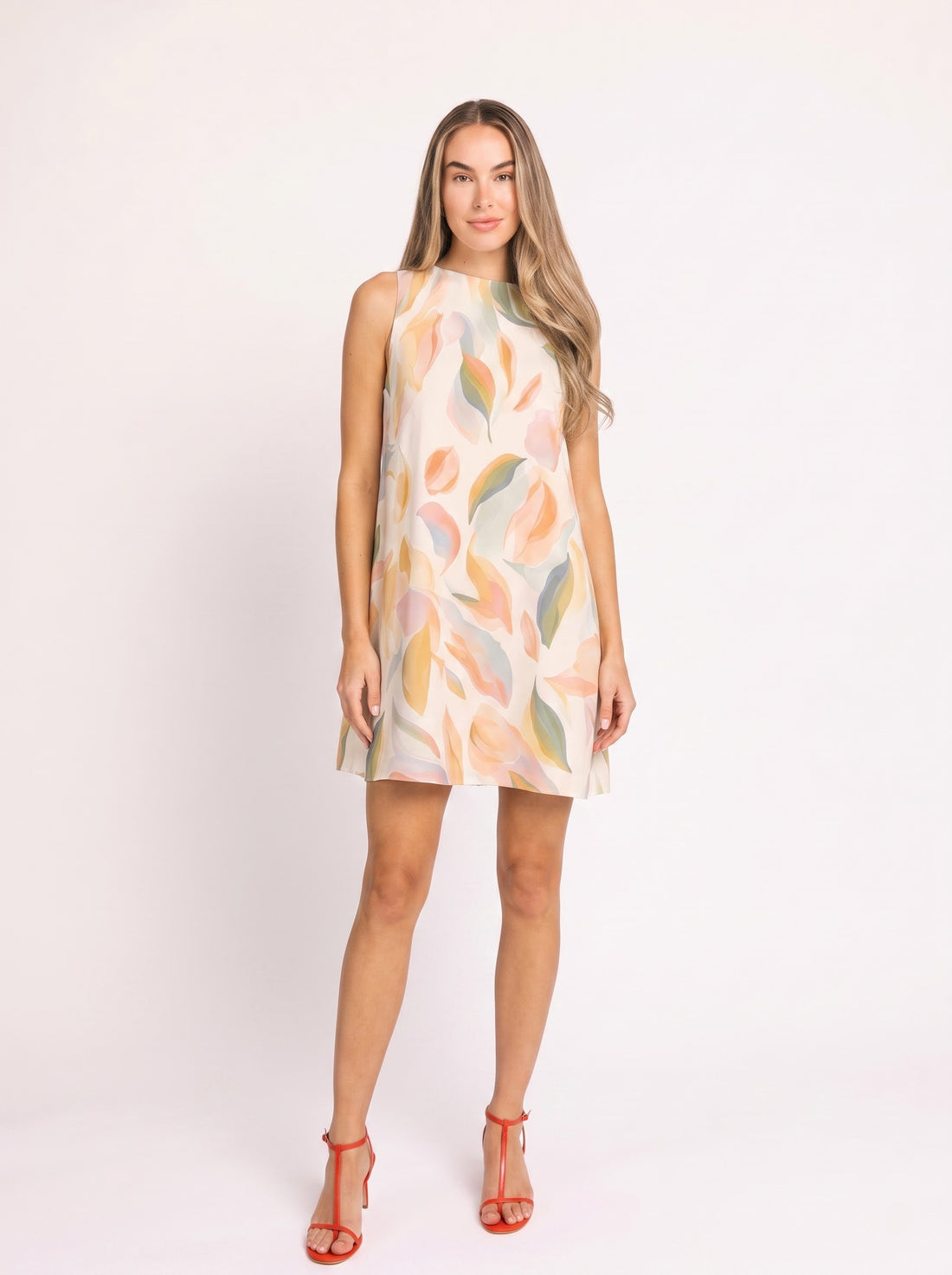 Ivory Abstract Leaf Print Mini Dress