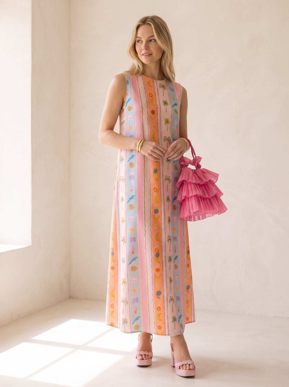Tropical Stripe Printed Maxi Dress