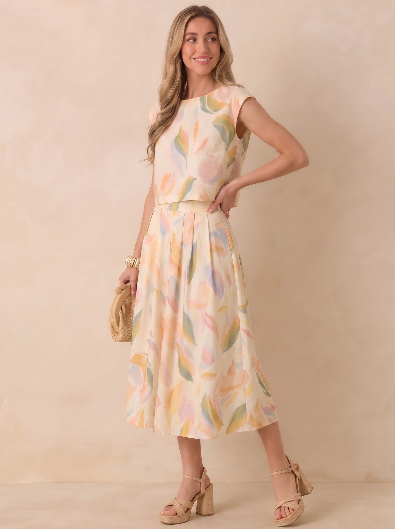 Pastel Abstract Leaf Print Co-ord Set