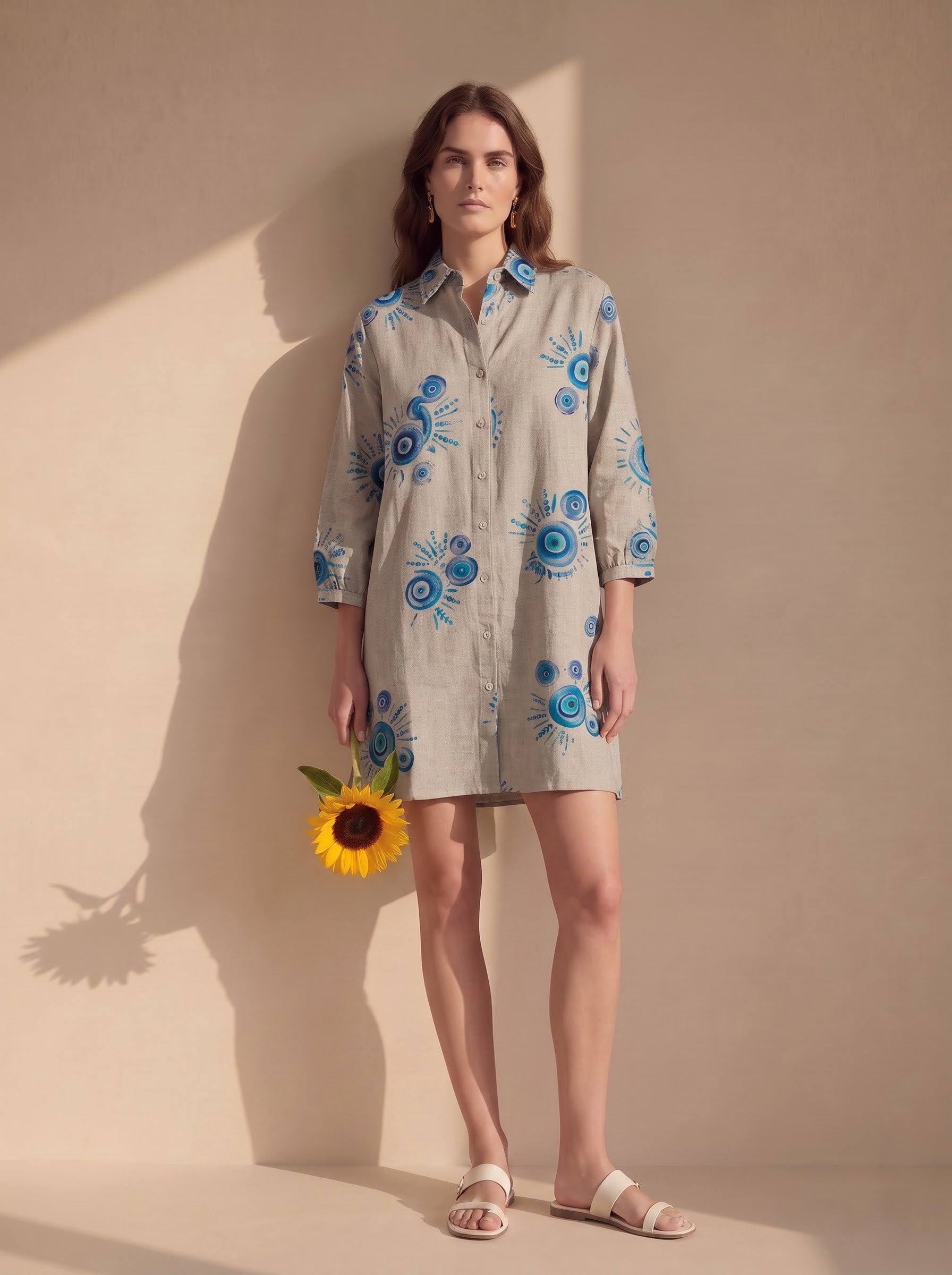 Abstract Evil Eye Print Shirt Dress