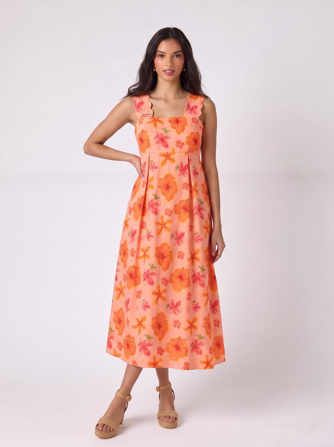 Peach Floral Print Maxi Dress