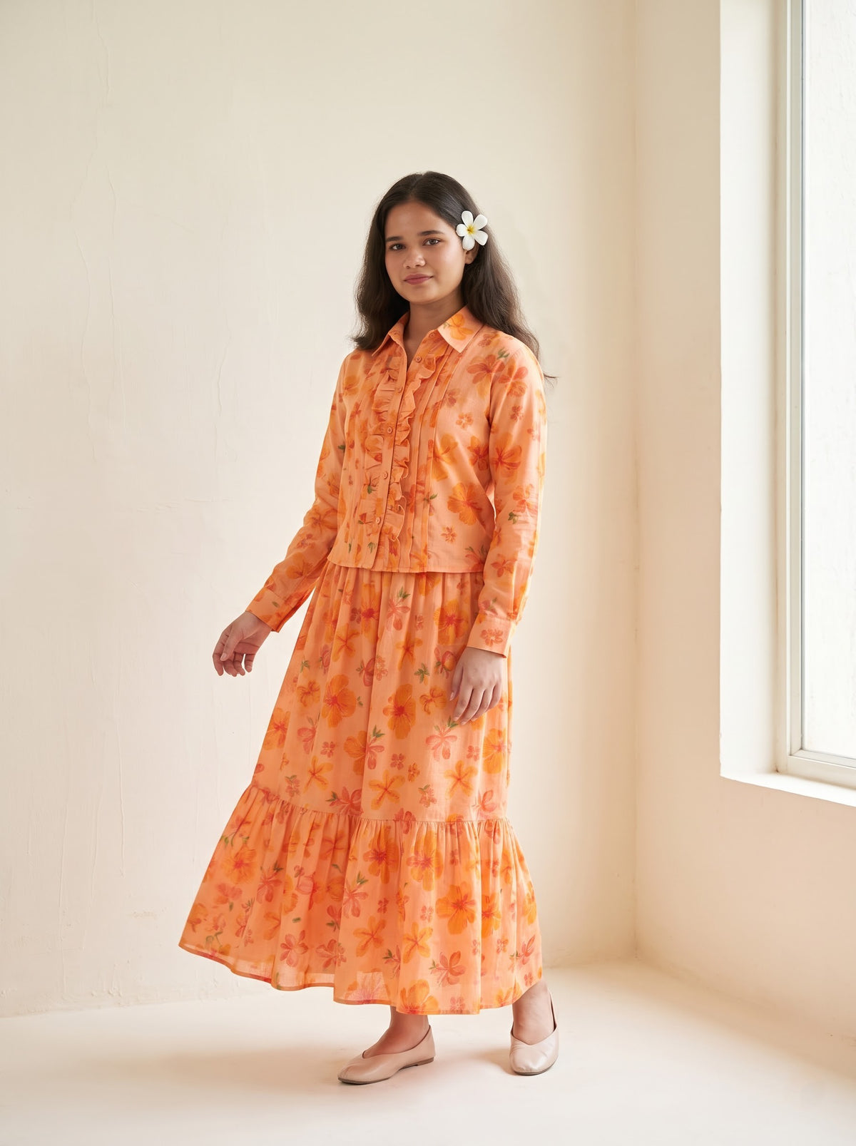 Orange Floral Skirt Set