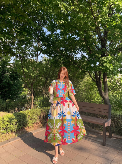 Multicolor Tropical Skirt Set