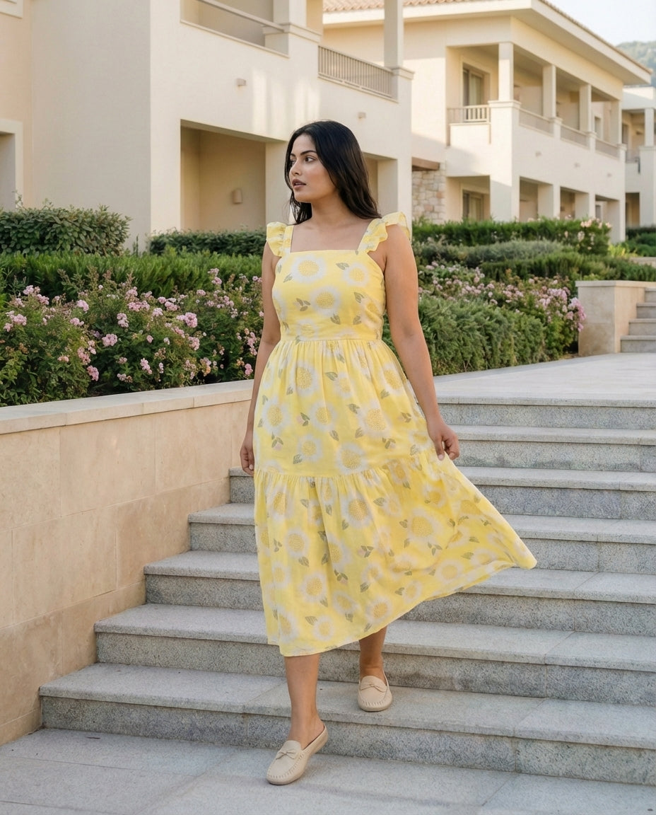 Marigold Bloom Midi Dress