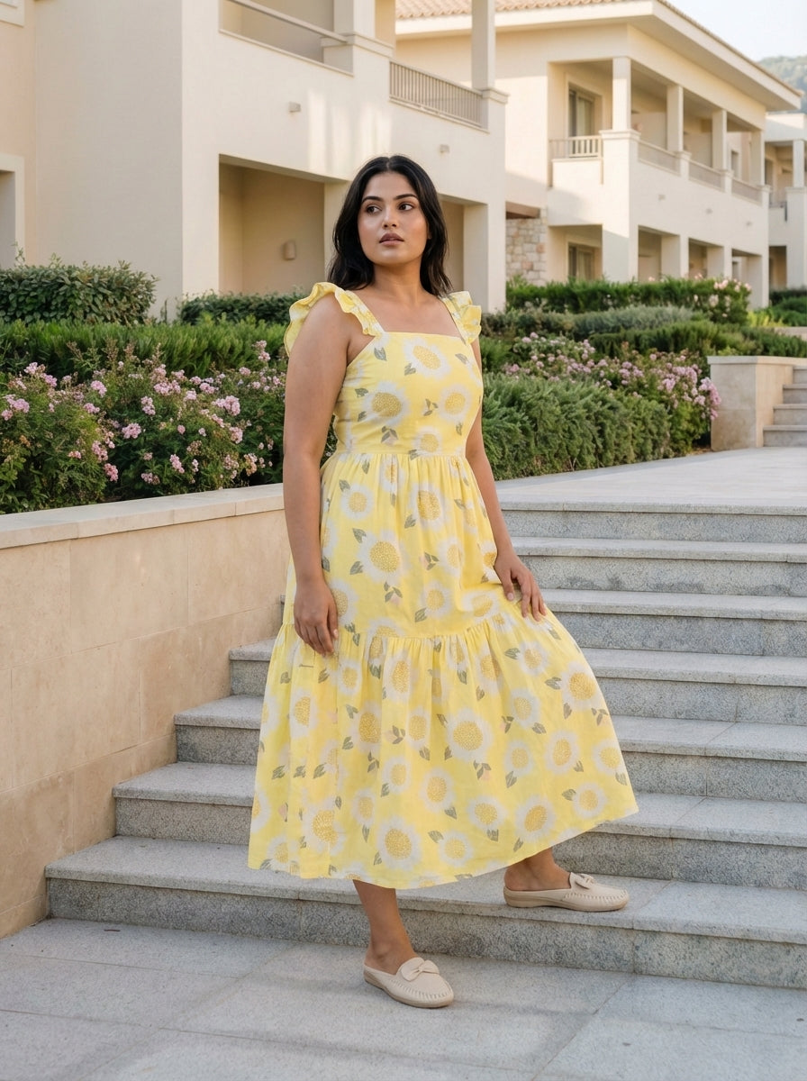 Marigold Bloom Midi Dress