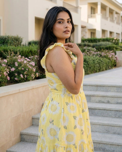Marigold Bloom Midi Dress