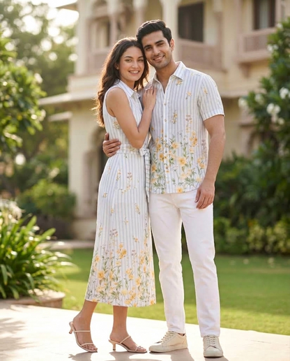 Floral Striped Printed Matching Couple Set