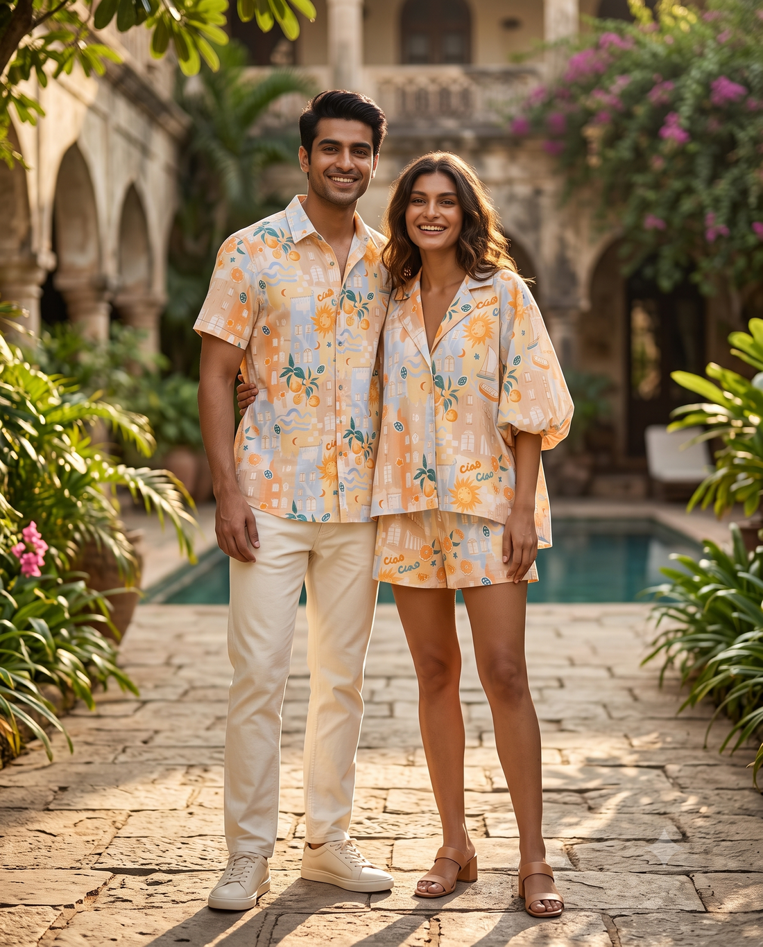 Peach Printed Couple Set