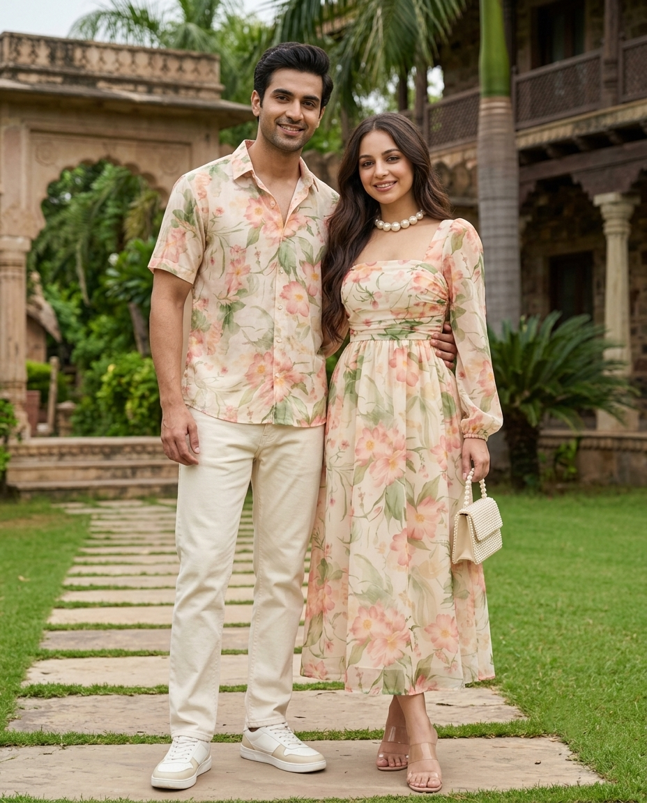 Blush Watercolor Floral Matching Couple Set
