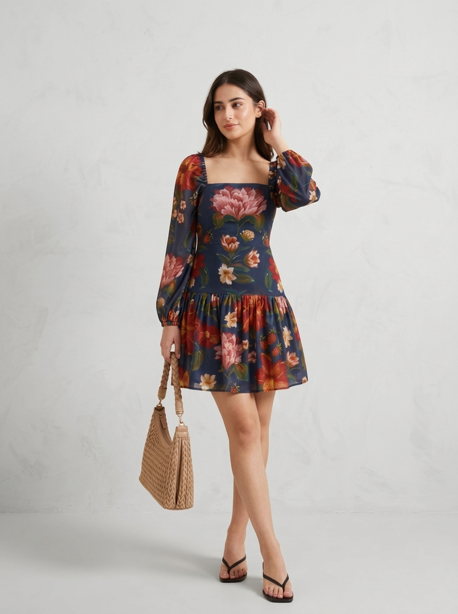 Deep Blue Botanical Floral Couple Matching Set
