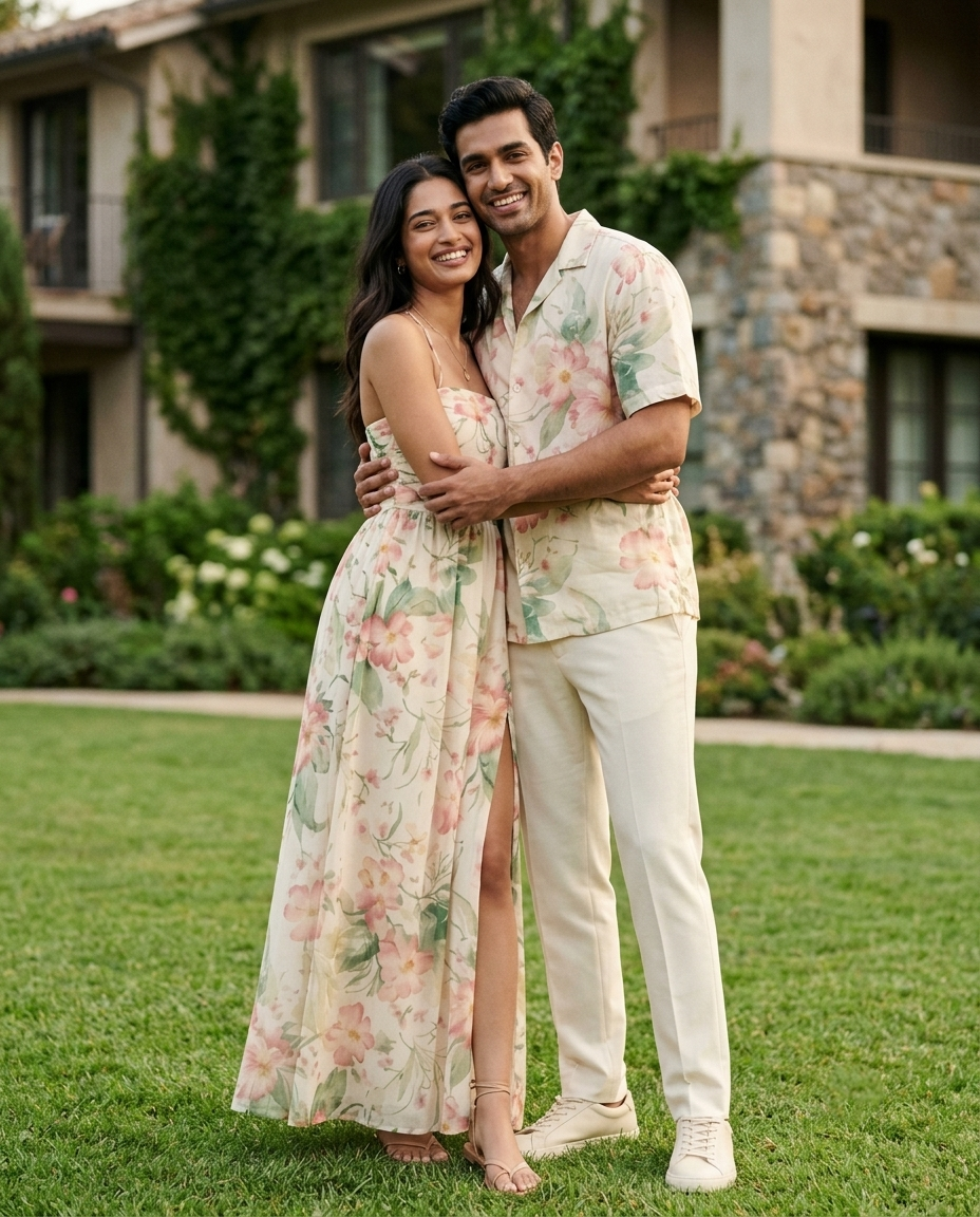 Pastel Floral Matching Couple Set