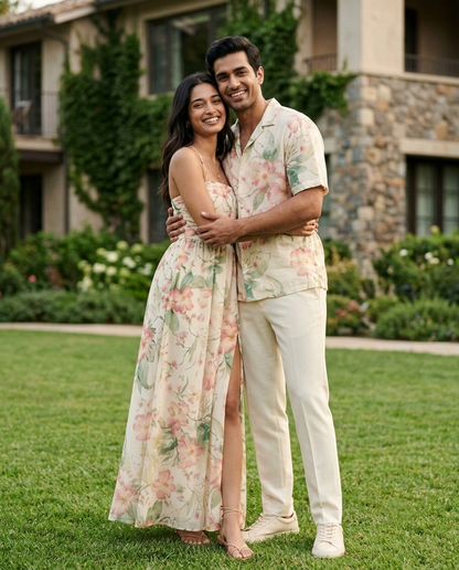 Blush watercolour Strappy Slit couple set