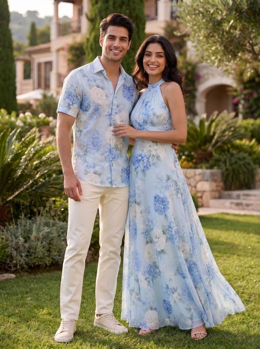 Daisy Blue Floral Couple Set