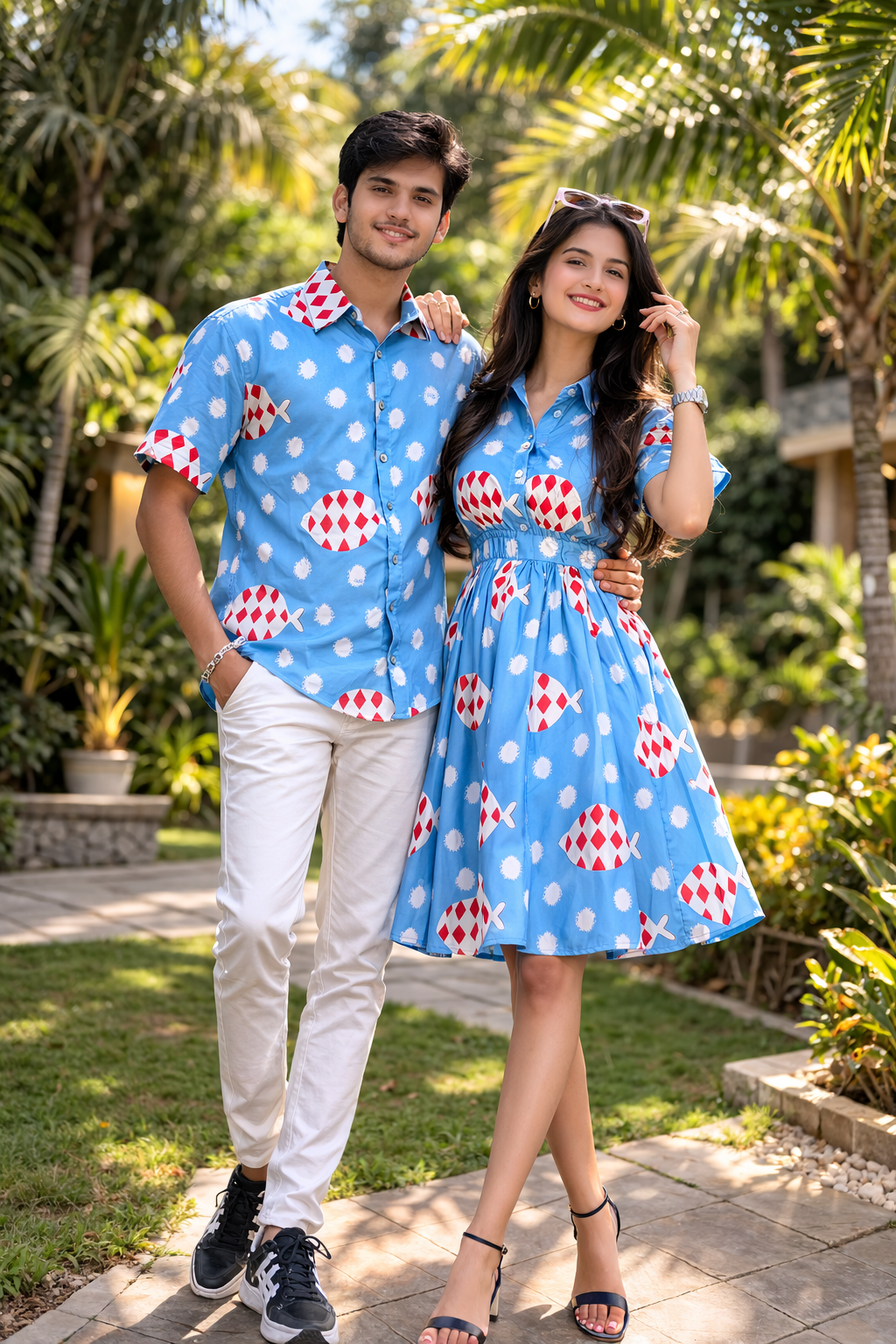 Sky Blue Playful Printed Couple Set
