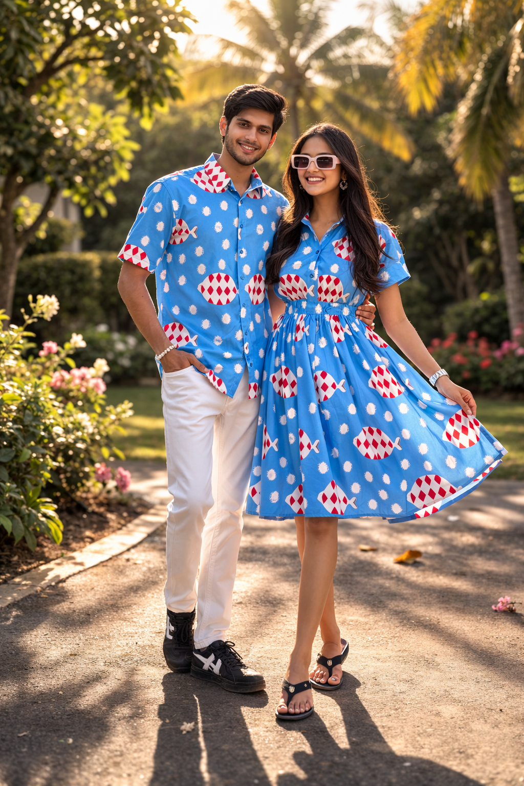Sky Blue Playful Printed Couple Set
