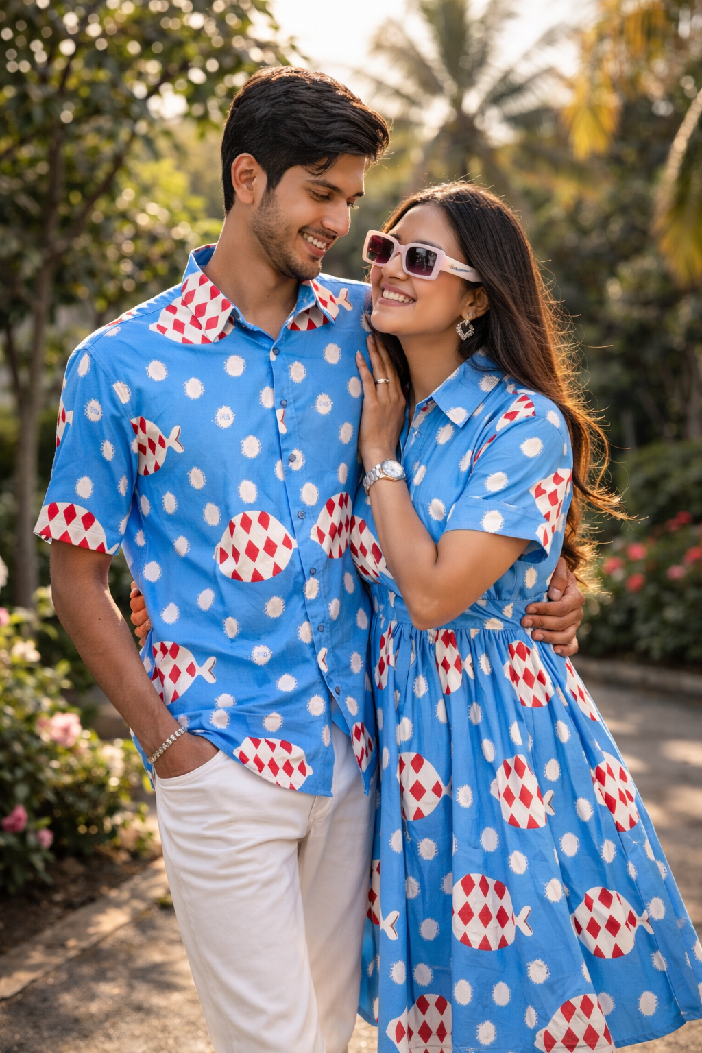 Sky Blue Playful Printed Couple Set