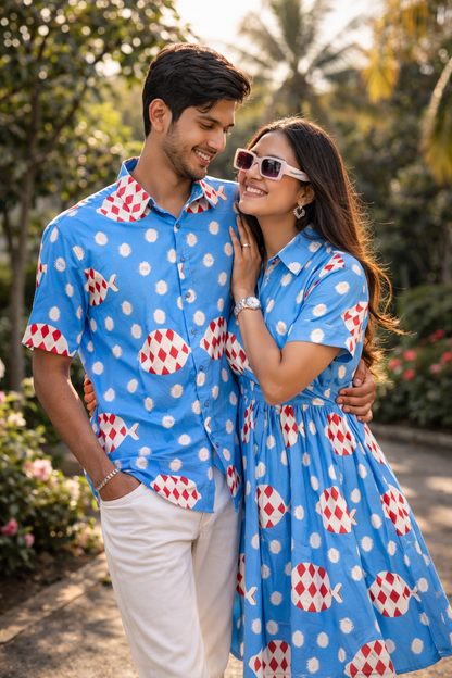 Sky Blue Playful Printed Couple Set