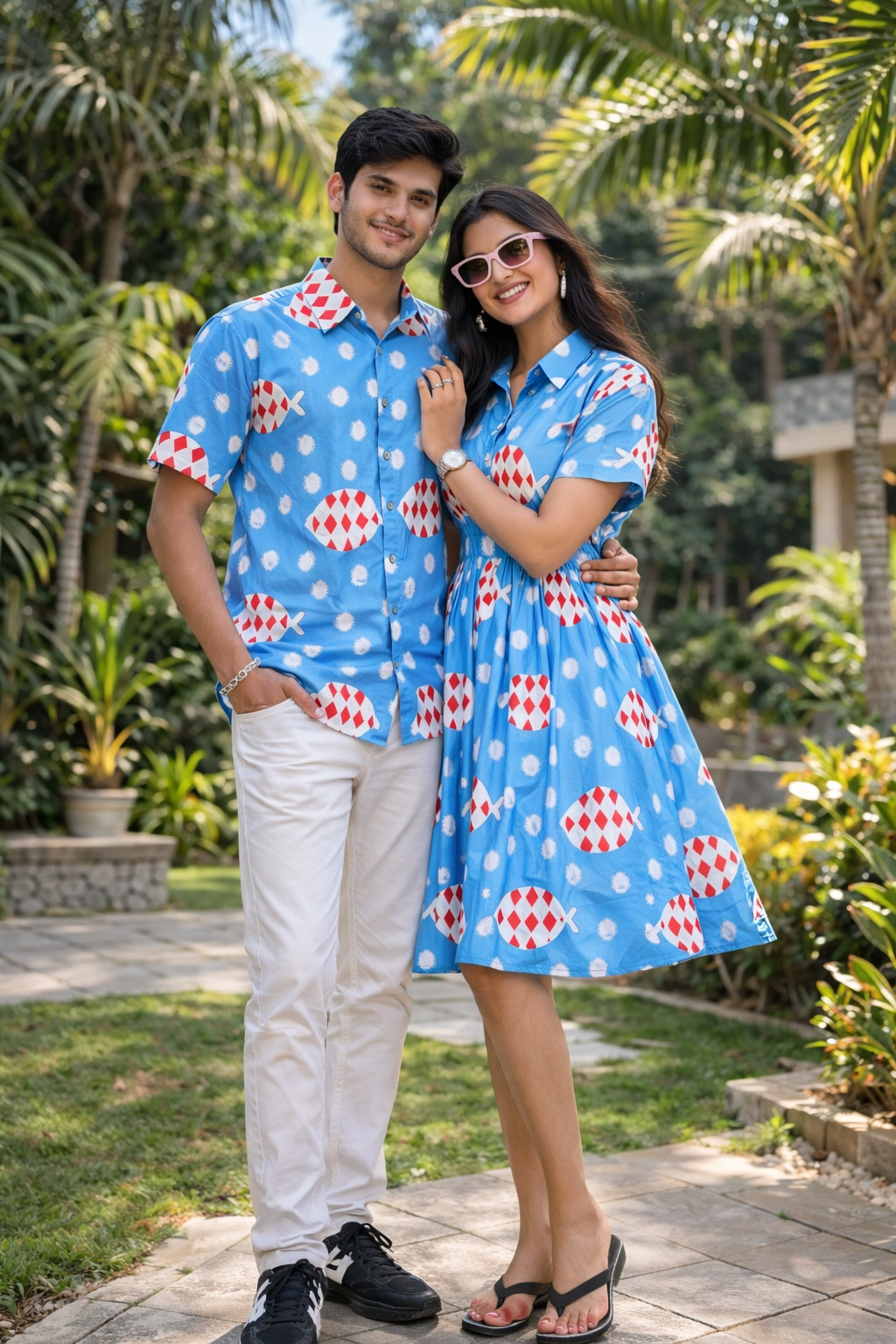 Sky Blue Playful Printed Couple Set