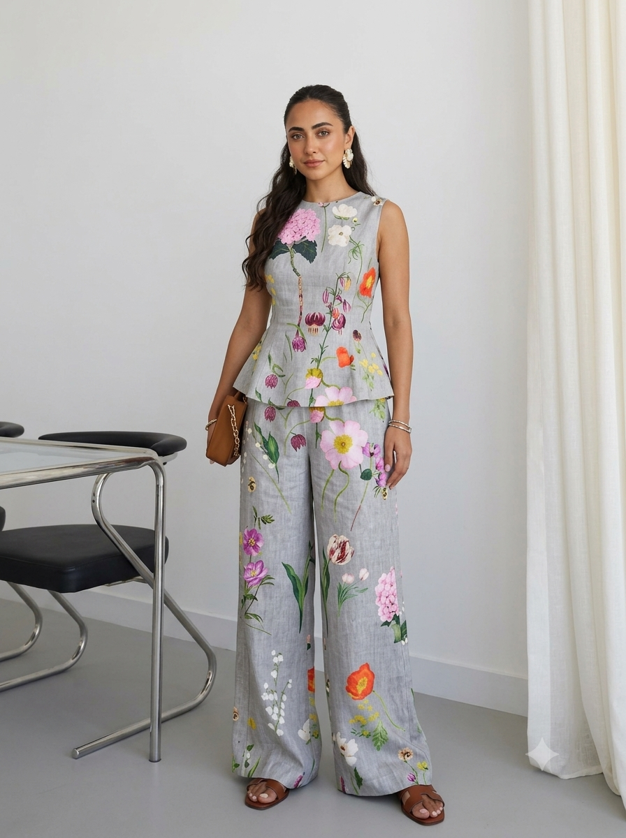 Botanical Floral Peplum Co-Ord Set
