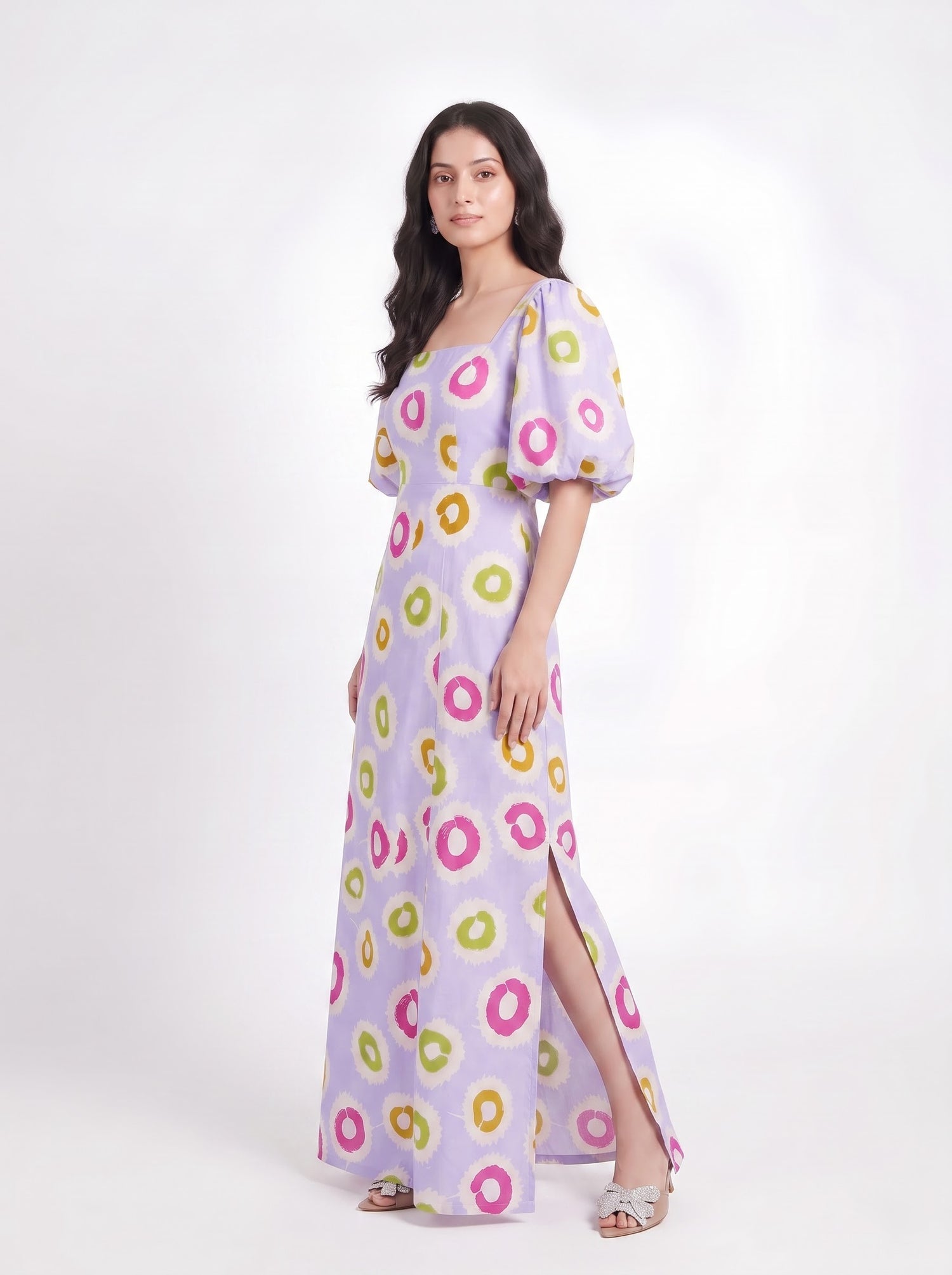 Lavender Abstract Circle Print Maxi Dress