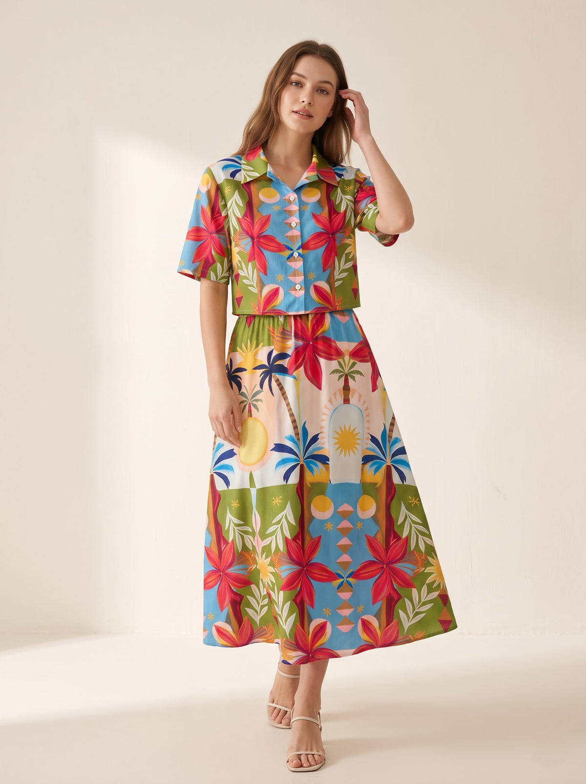 Multicolor Tropical Skirt Set