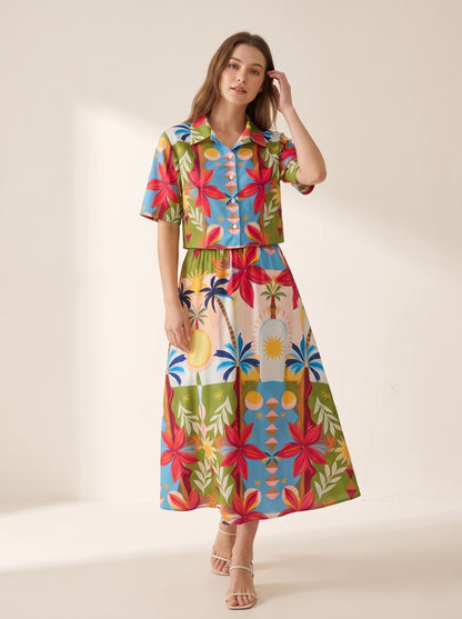 Multicolor Tropical Skirt Set