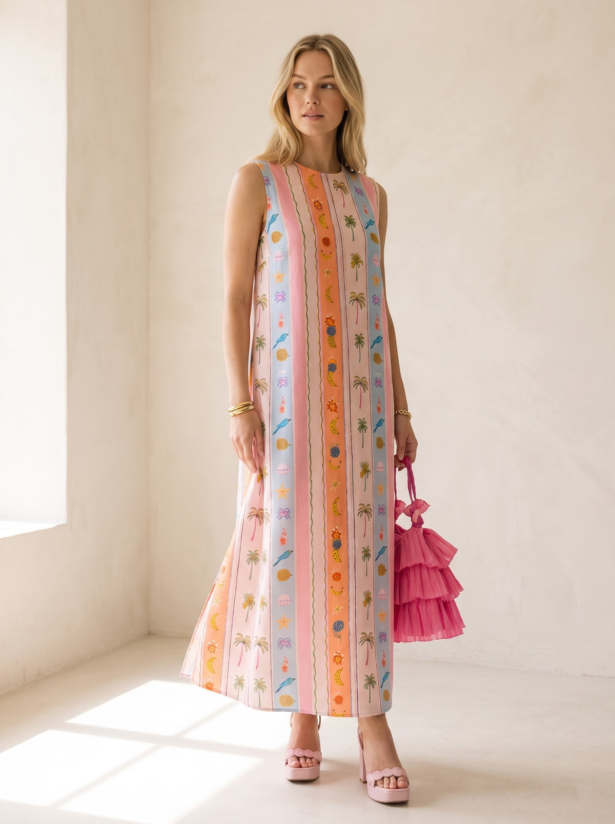 Tropical Stripe Printed Maxi Dress