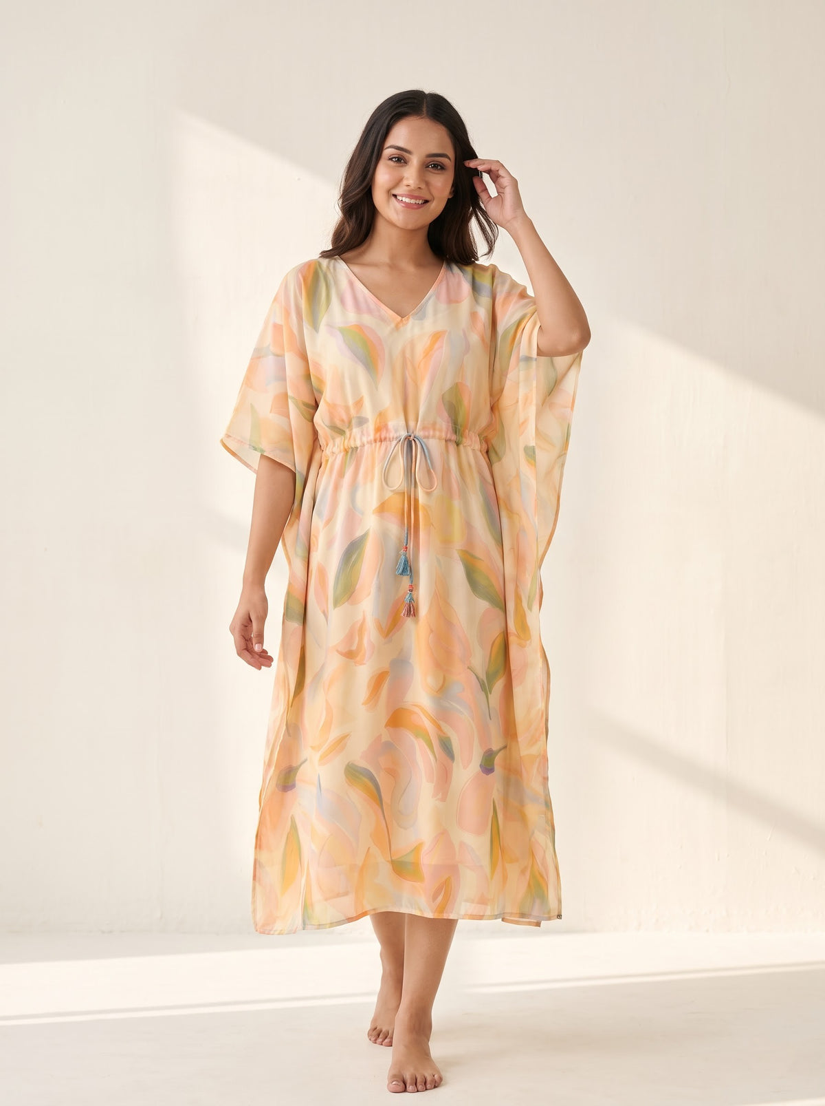 Pastel Abstract Print Kaftan Dress