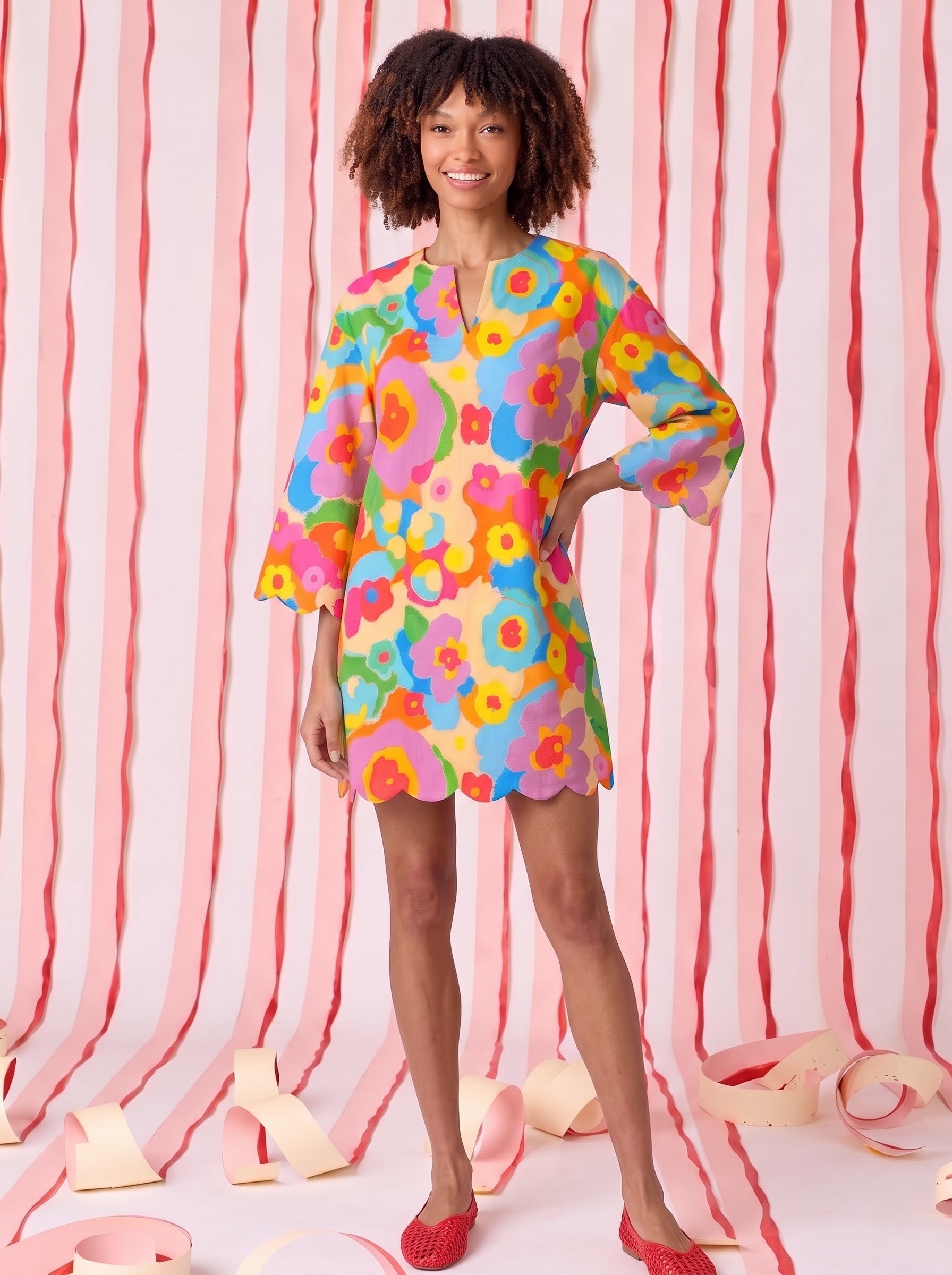 Multicolor Retro Floral Print Mini Dress