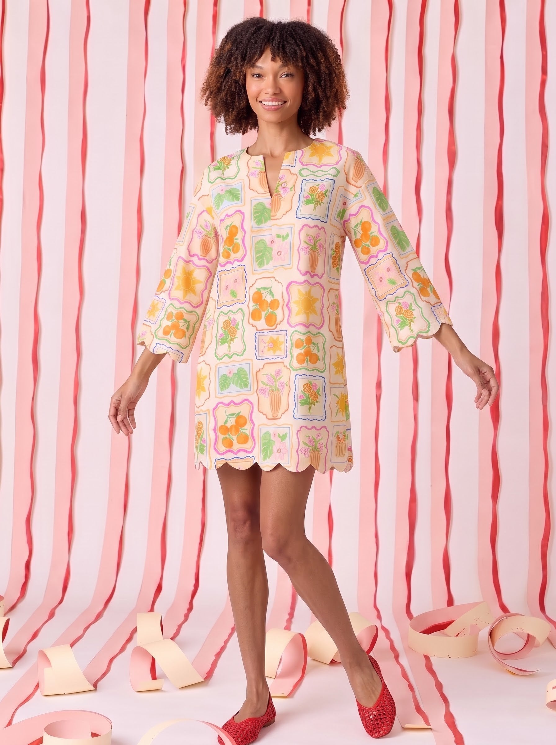 Multicolor Botanical Frame Print Mini Dress