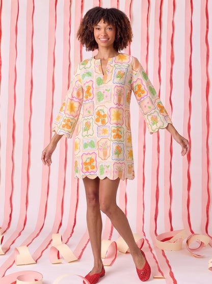 Multicolor Botanical Frame Print Mini Dress