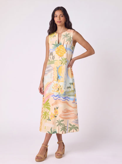 Tropical Vacation Print Midi Dress