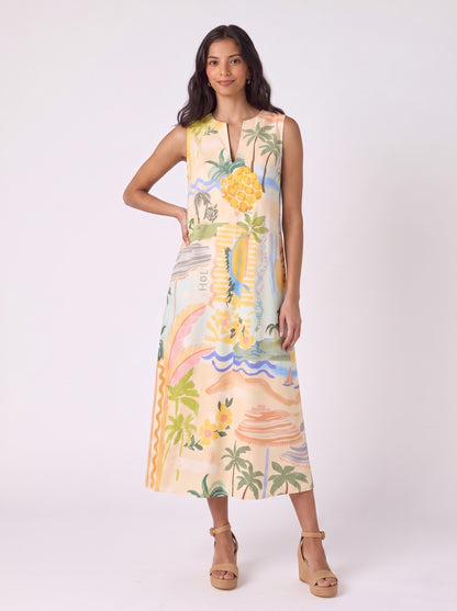 Tropical Vacation Print Midi Dress