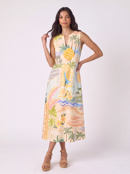 Tropical Vacation Print Midi Dress