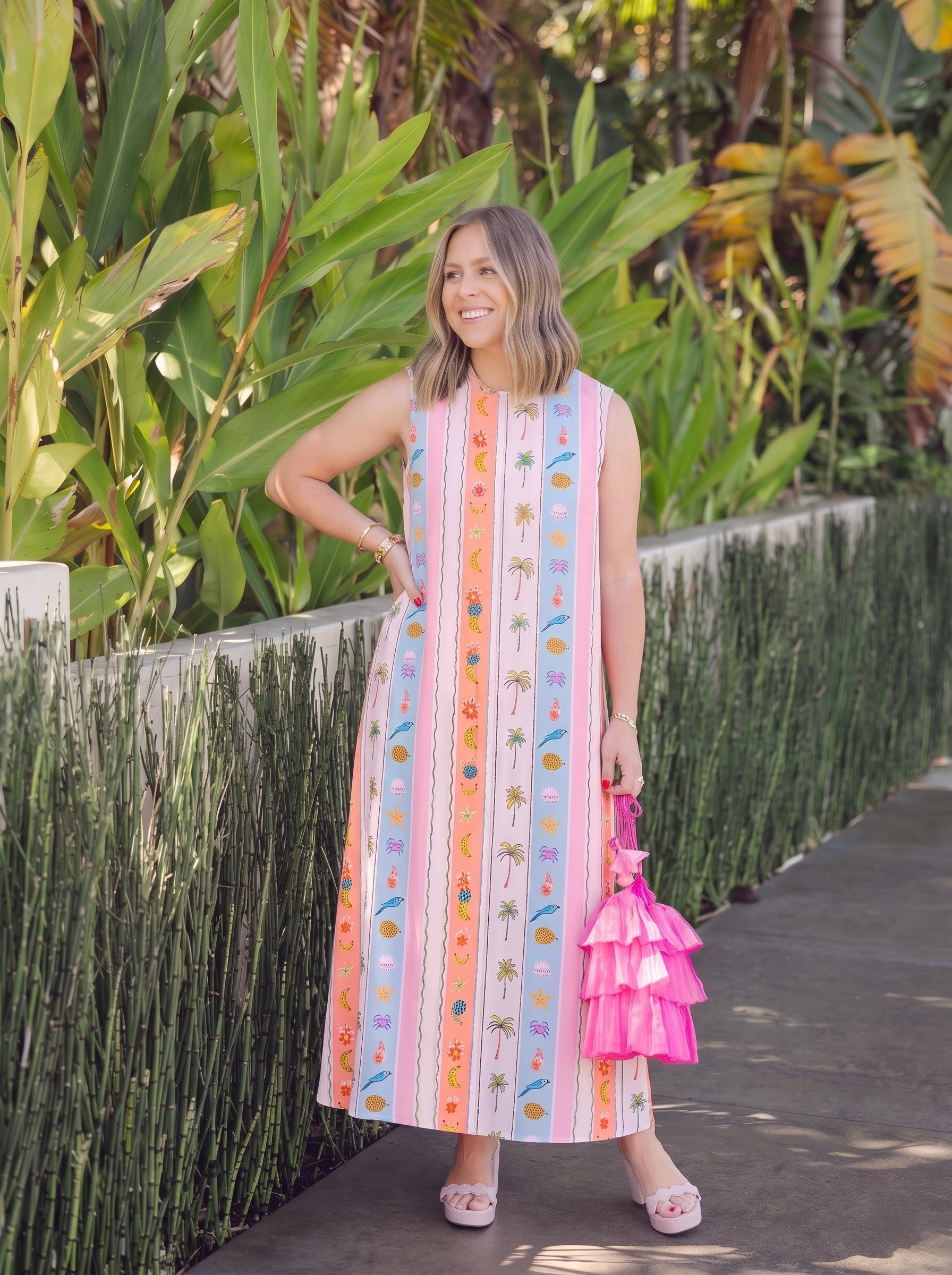 Tropical Stripe Printed Maxi Dress