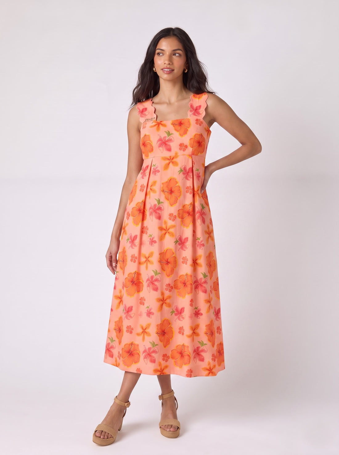 Peach Floral Print Maxi Dress