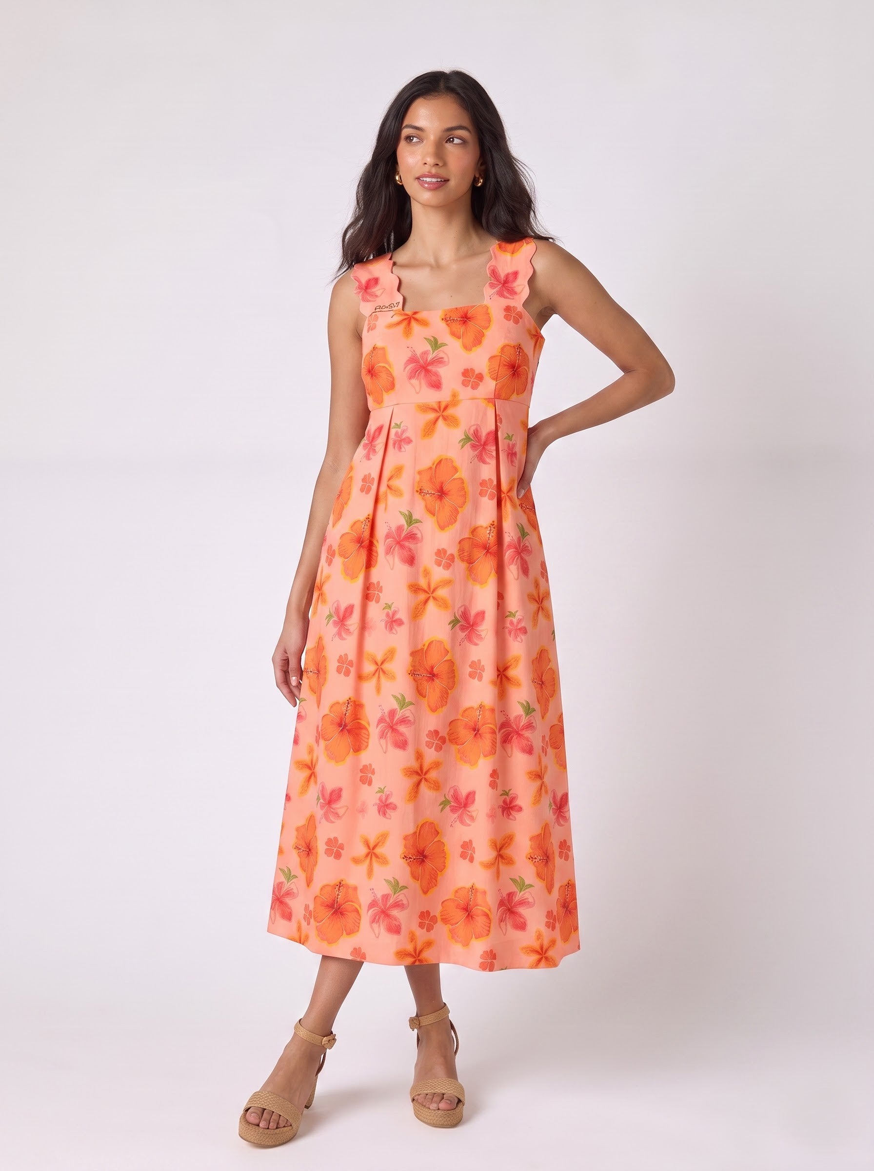 Peach Floral Print Maxi Dress